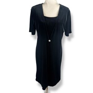 Molly‎ Malloy Black Velvet Dress Womens Size 12 Rhinestone Vintage 90s USA Made